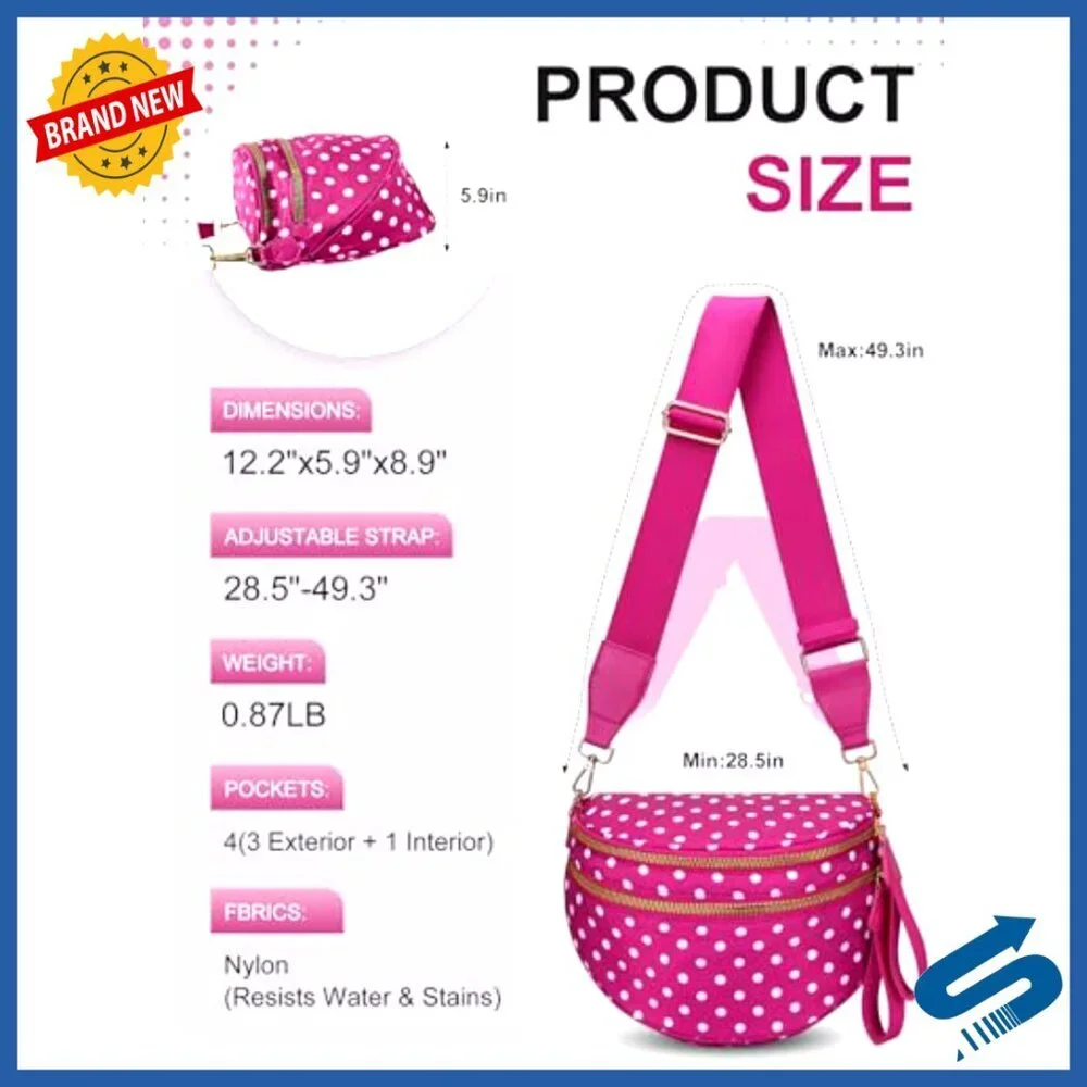 Spacious Nylon Crossbody Fanny Pack with Multiple Pockets, Adjustable Strap